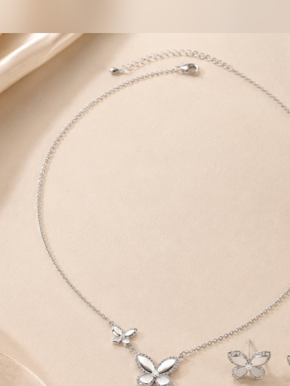 Silver Butterfly Necklace and Earring Set - Silver - Picture 2 of 6